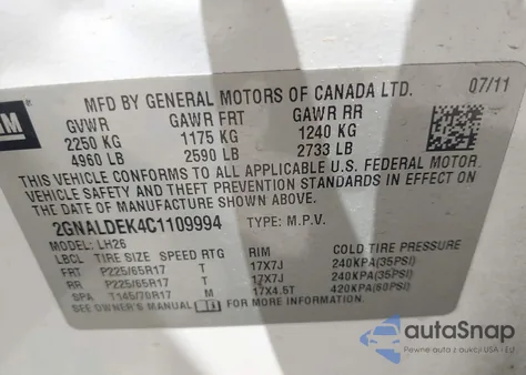 2012 Chevrolet Equinox 1Lt from USA, damaged, VIN 2GNALDEK4C1109994